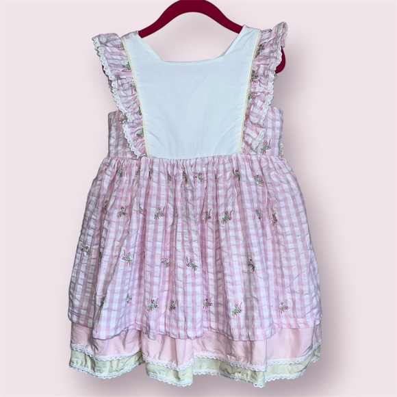 Haute Baby 100% Cotton Dress Pink Gingham & Embroidered Flowers Size 4T - Picture 1 of 5